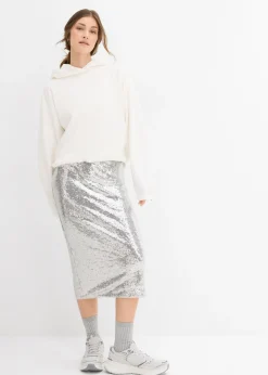 bonprix bonprix Sudadera con capucha de mezcla de viscosa ligeramente brillante Blanco lana Outlet