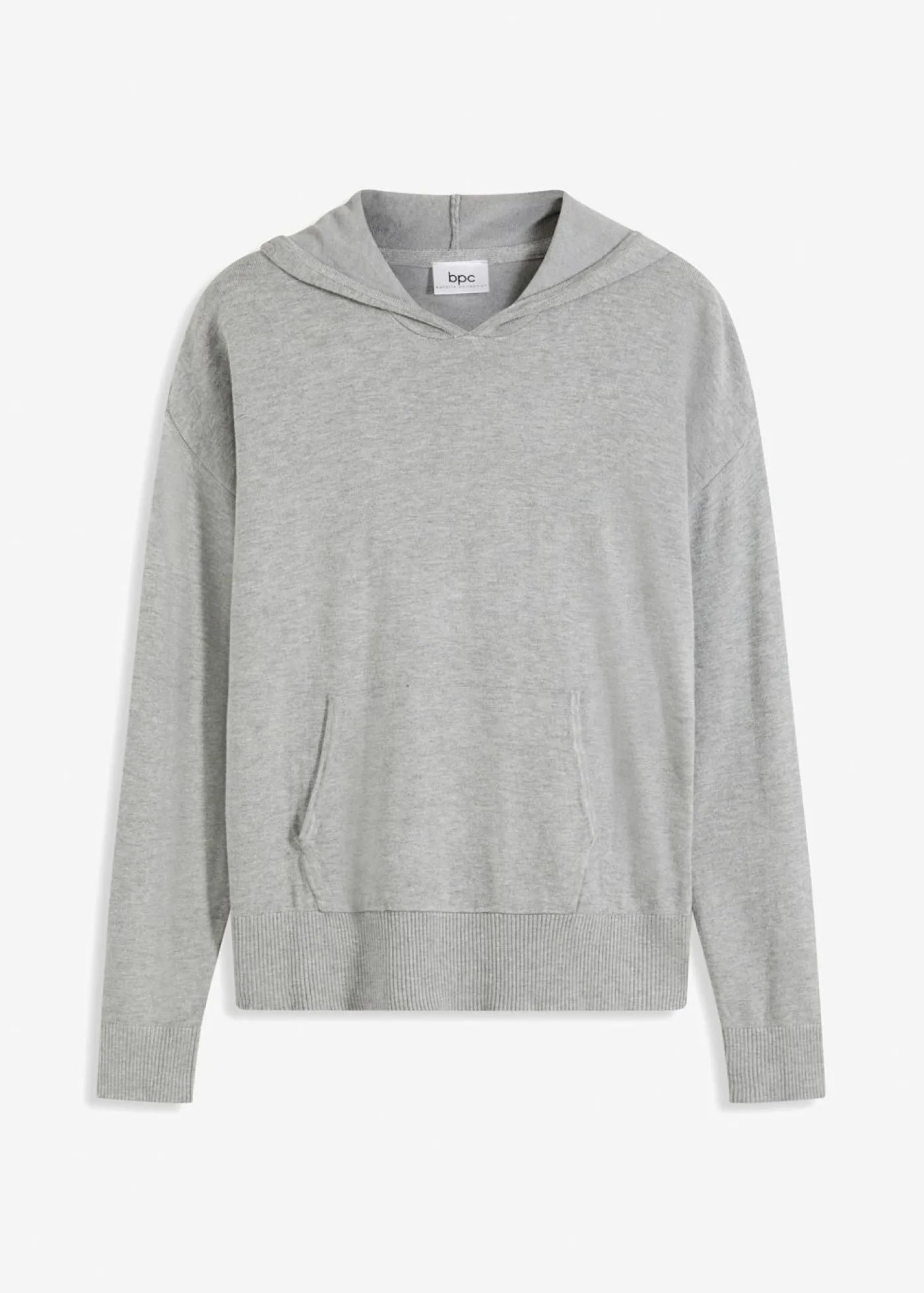 bonprix bonprix Sudadera con capucha de punto y bolsillo canguro en mezcla de viscosa Gris claro jaspeado Clearance