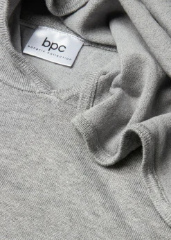 bonprix bonprix Sudadera con capucha de punto y bolsillo canguro en mezcla de viscosa Gris claro jaspeado Clearance
