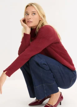 bonprix bonprix Sudadera con cuello alto Rojo rubí Outlet