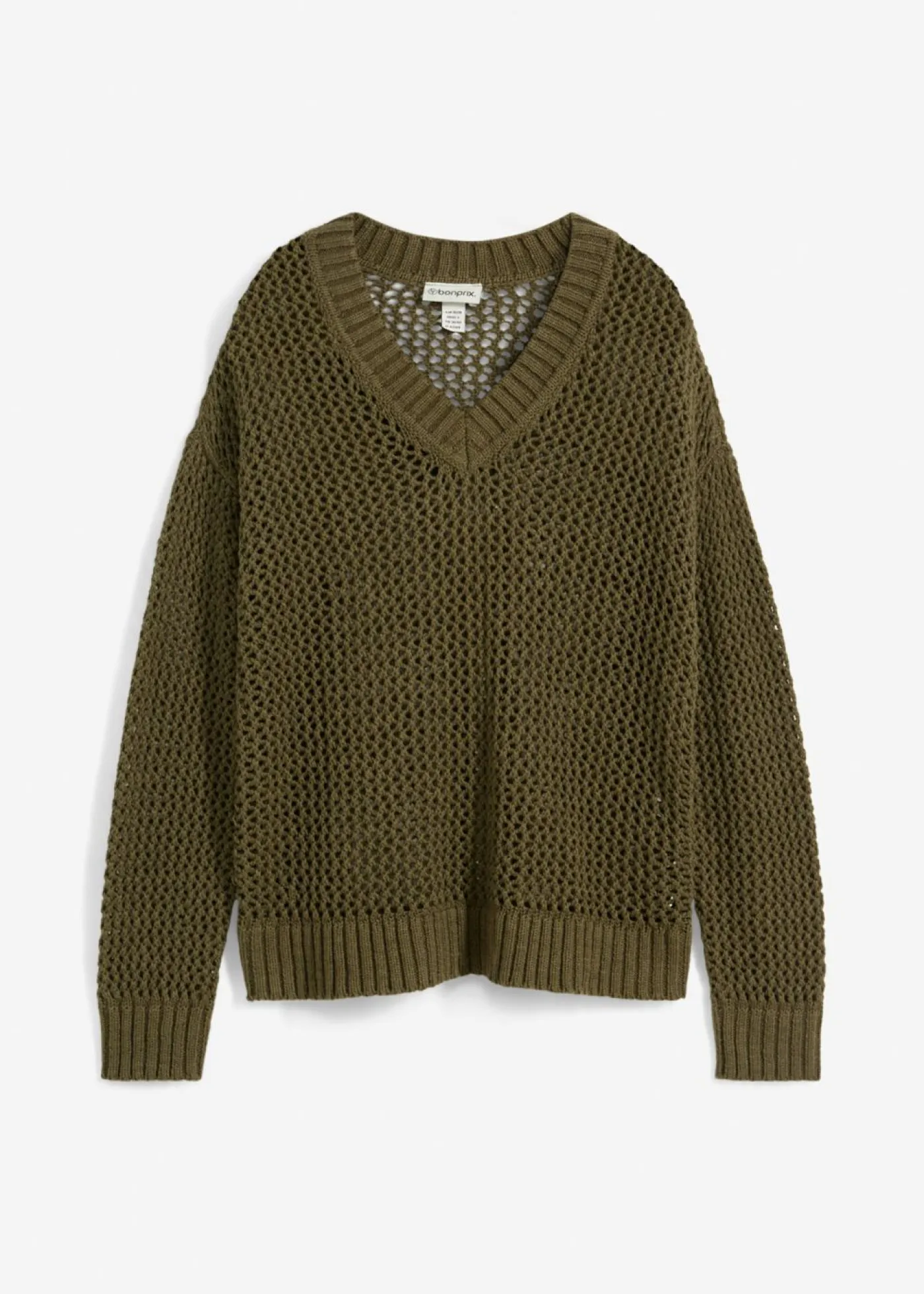 bonprix bonprix Sudadera de ajour de mezcla de lino ligero Verde oliva oscuro Clearance