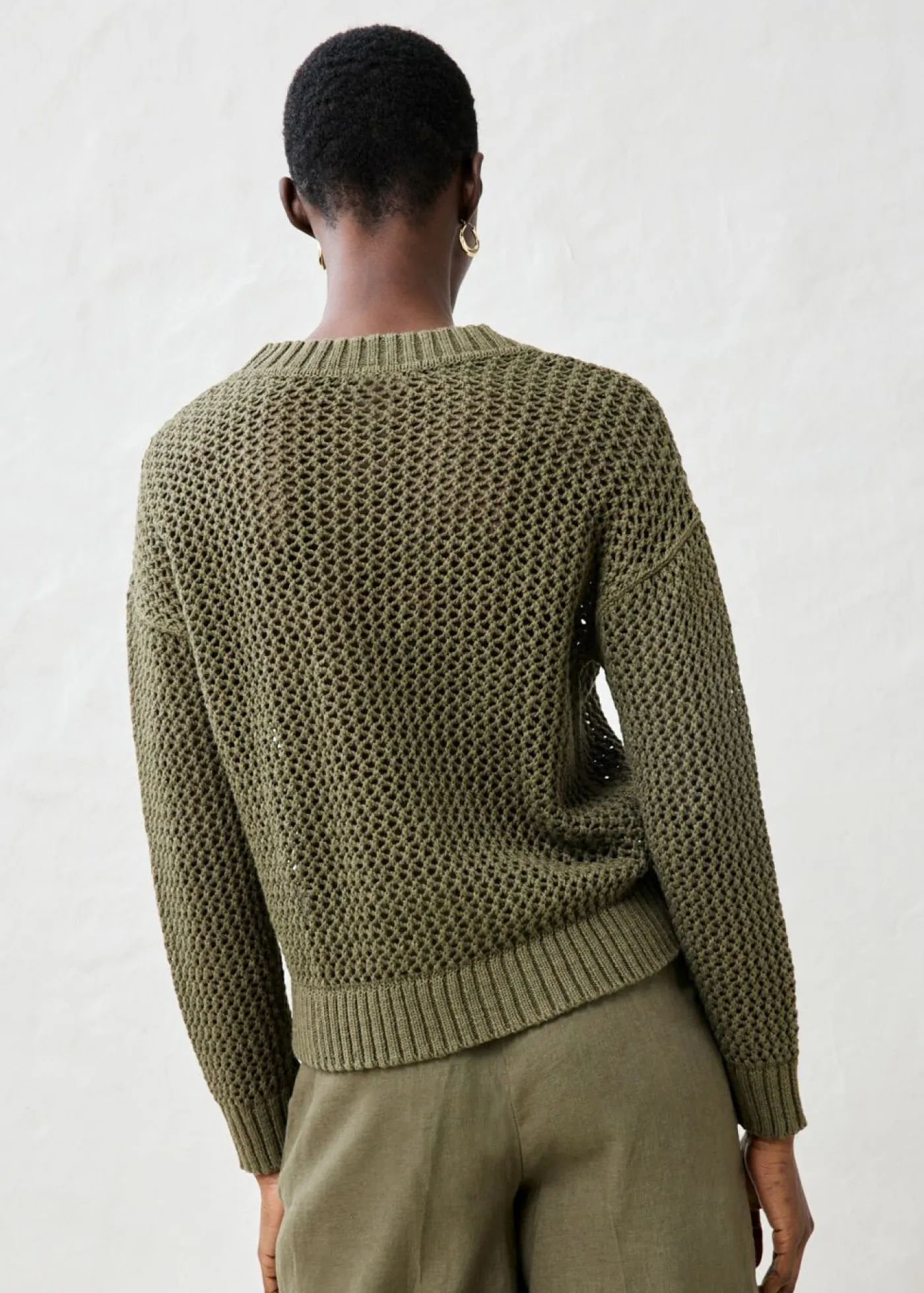 bonprix bonprix Sudadera de ajour de mezcla de lino ligero Verde oliva oscuro Clearance
