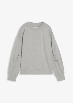 bonprix bonprix Sudadera de algodón orgánico con cuello ancho de canalé gris claro jaspeado moteado Hot