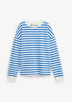 bonprix bonprix Sudadera de algodón orgánico con manga larga y diseño de rayas beige-azul ártico con rayas Online
