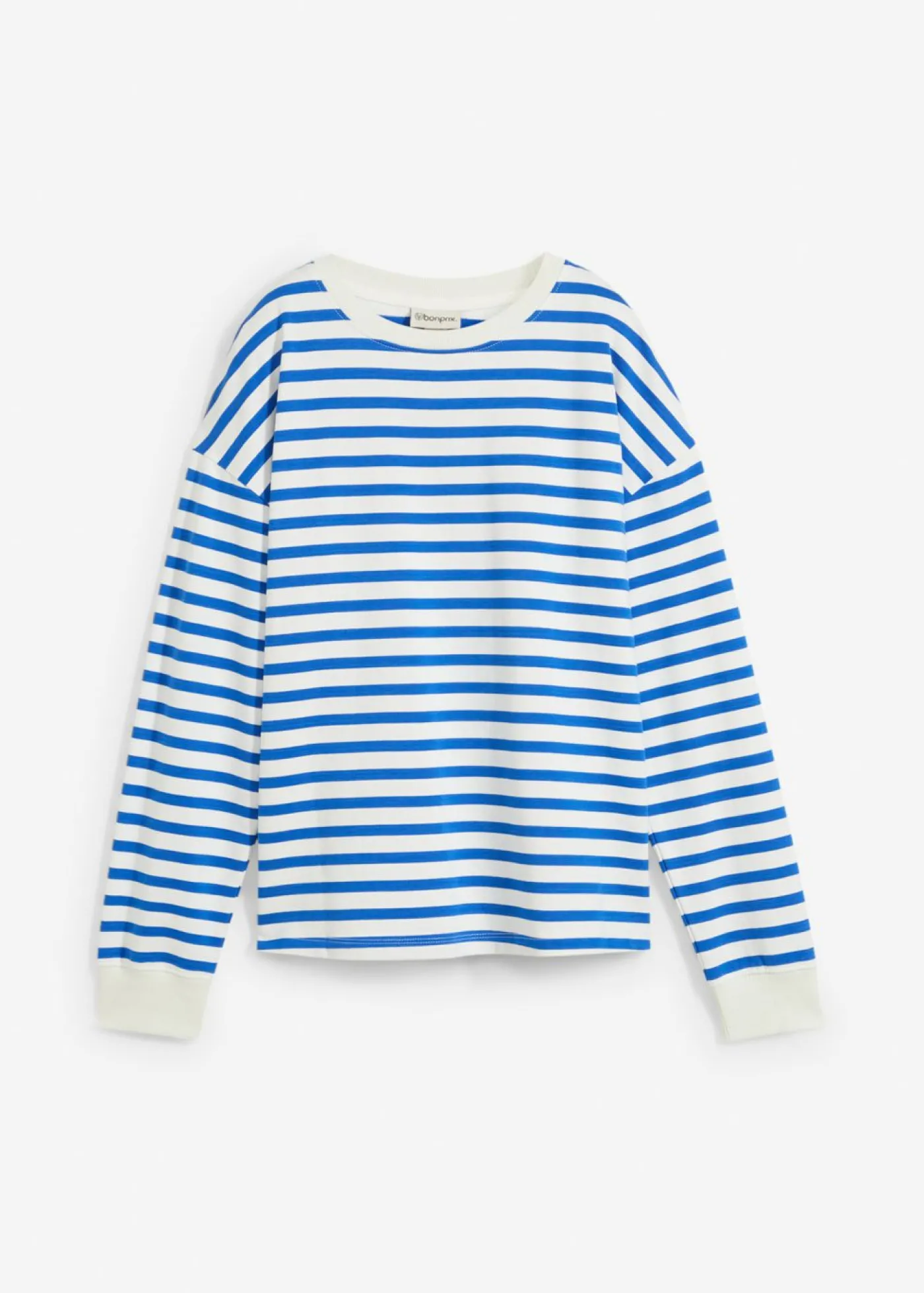 bonprix bonprix Sudadera de algodón orgánico con manga larga y diseño de rayas beige-azul ártico con rayas Online
