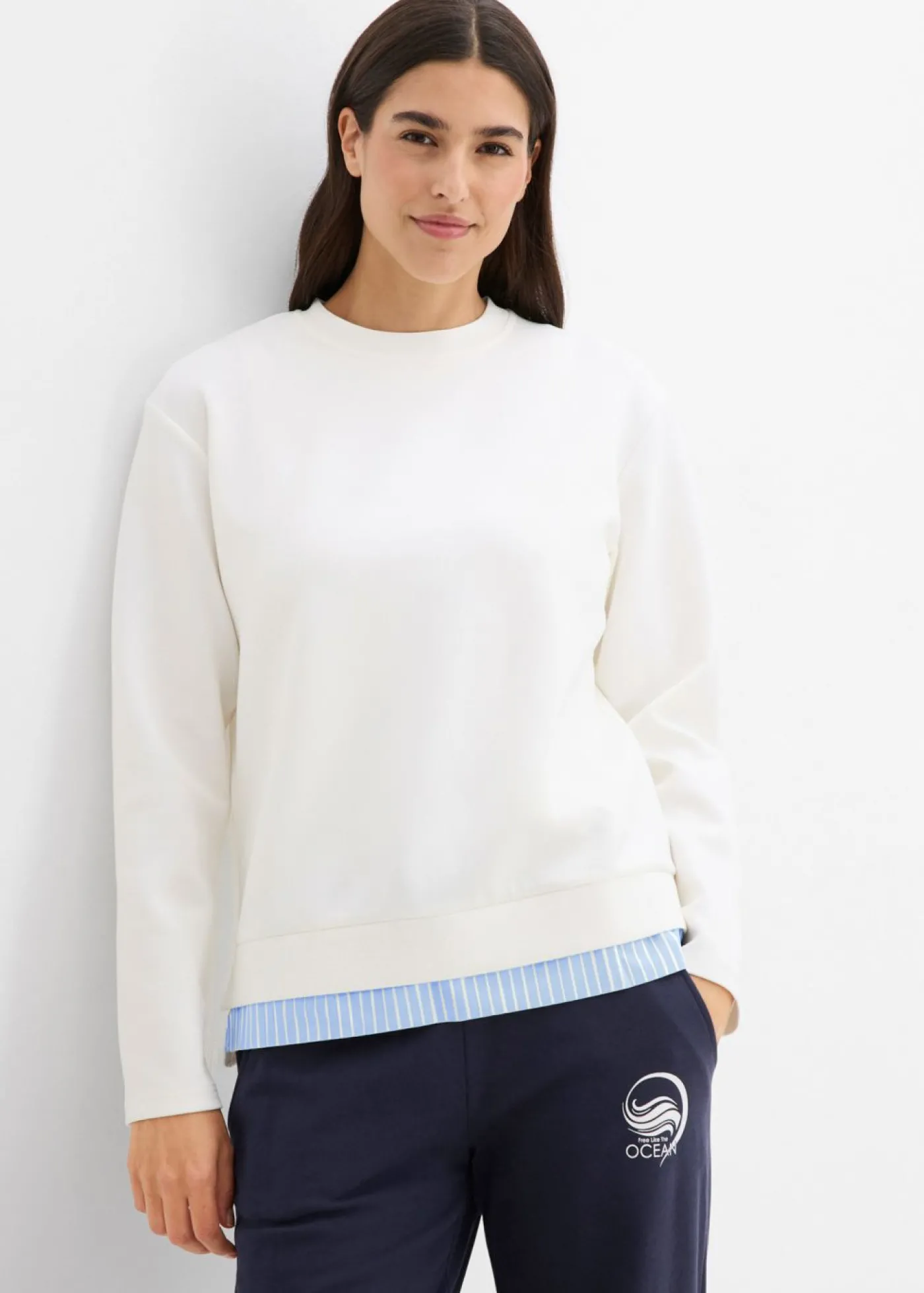 bonprix bonprix Sudadera de algodón puro blanco lana/azul provenzal Best