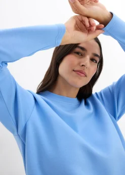 bonprix bonprix Sudadera de algodón puro azul provenzal-blanco lana Online