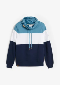 bonprix bonprix Sudadera de algodón puro con cuello estampado azul mate-blanco-azul marino Best