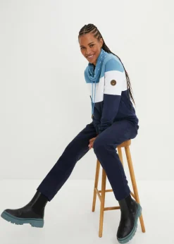 bonprix bonprix Sudadera de algodón puro con cuello estampado azul mate-blanco-azul marino Best