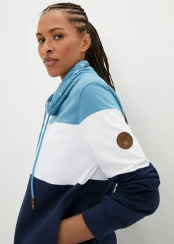bonprix bonprix Sudadera de algodón puro con cuello estampado azul mate-blanco-azul marino Best