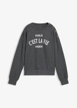 bonprix bonprix Sudadera de mezcla de algodón Gris jaspeado-blanco