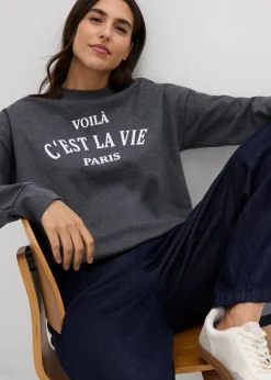 bonprix bonprix Sudadera de mezcla de algodón Gris jaspeado-blanco