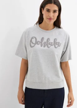 bonprix bonprix Sudadera de mezcla de algodón Gris claro jaspeado-gris Online