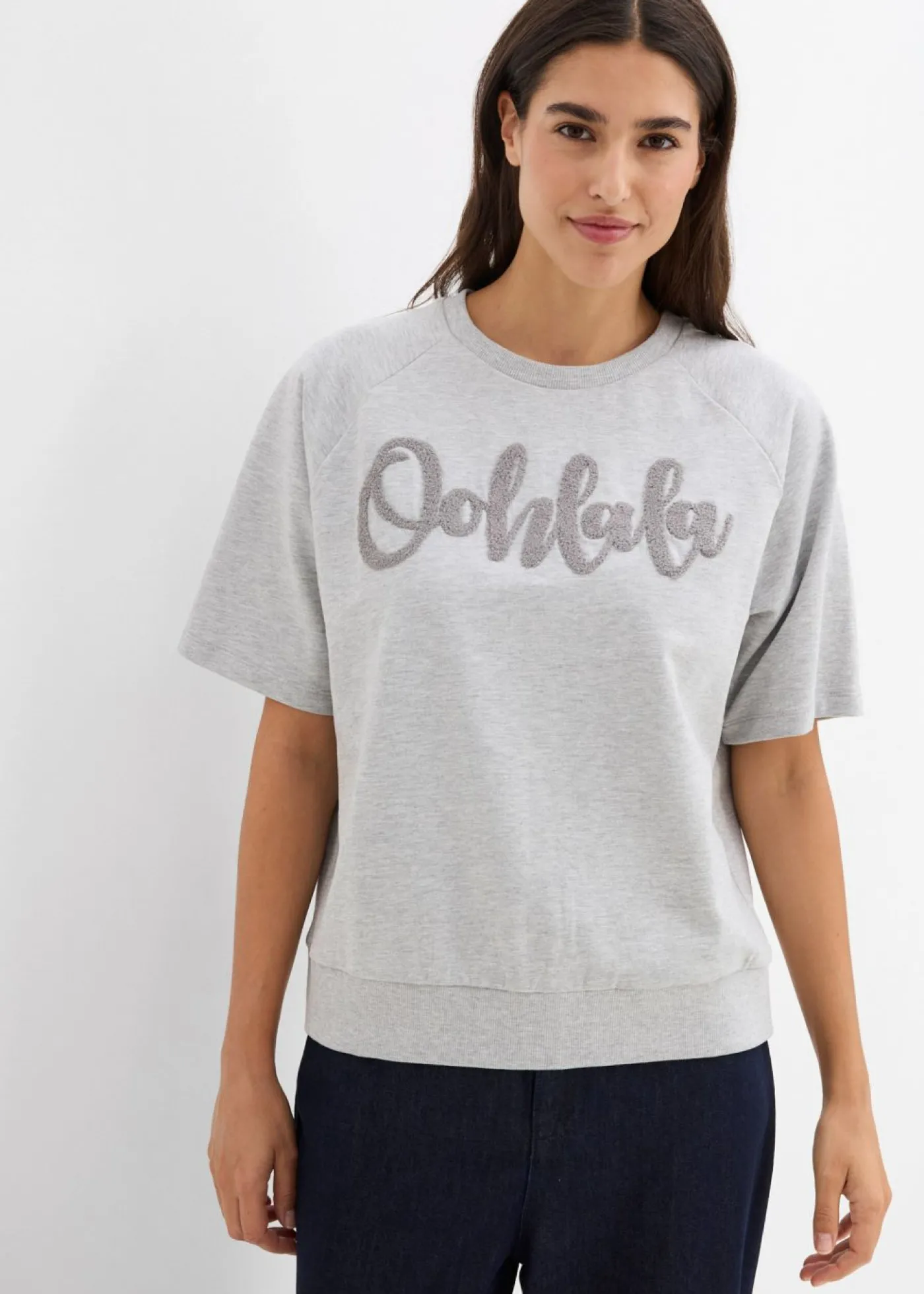 bonprix bonprix Sudadera de mezcla de algodón Gris claro jaspeado-gris Online