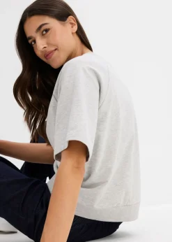 bonprix bonprix Sudadera de mezcla de algodón Gris claro jaspeado-gris Online