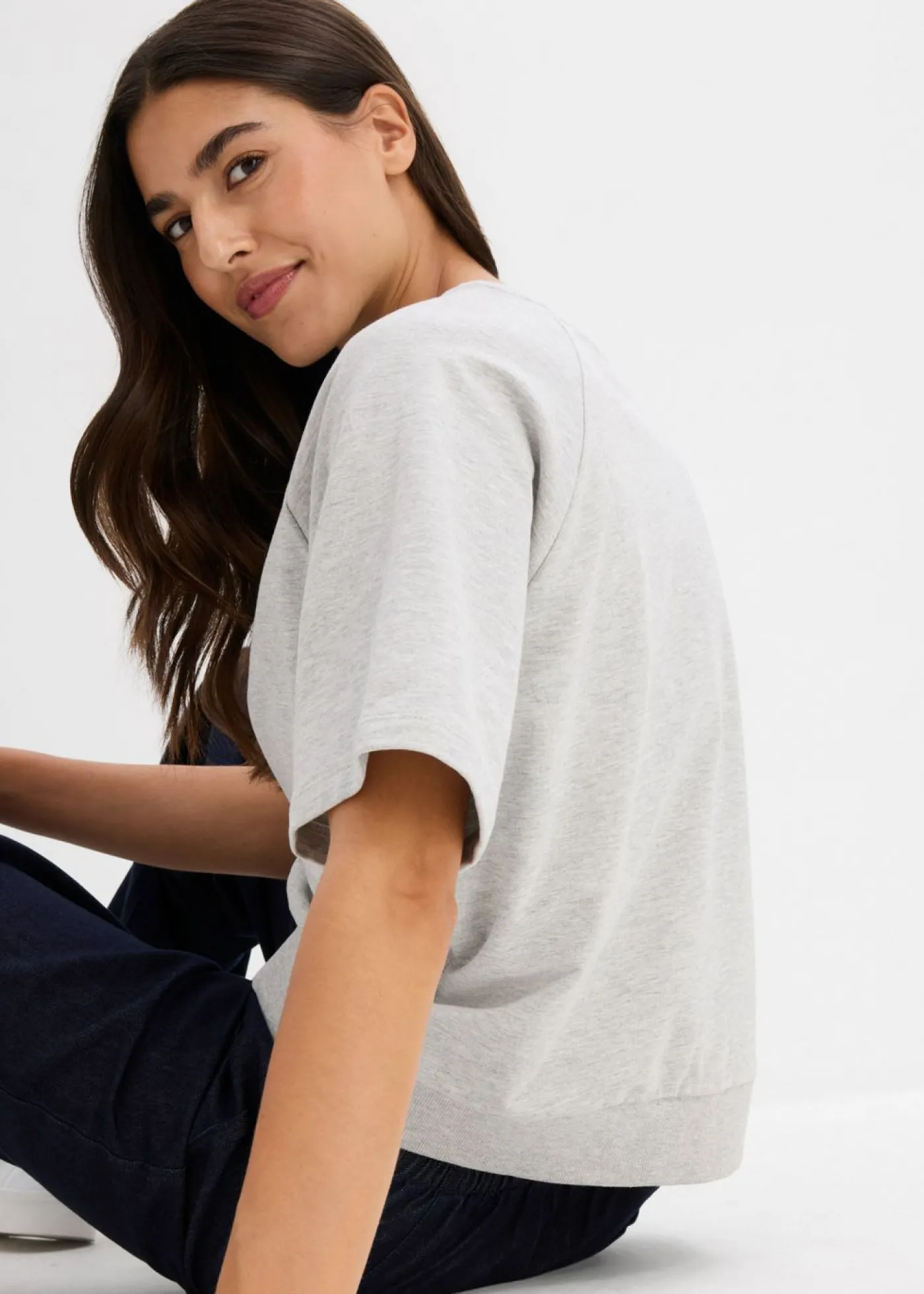 bonprix bonprix Sudadera de mezcla de algodón Gris claro jaspeado-gris Online