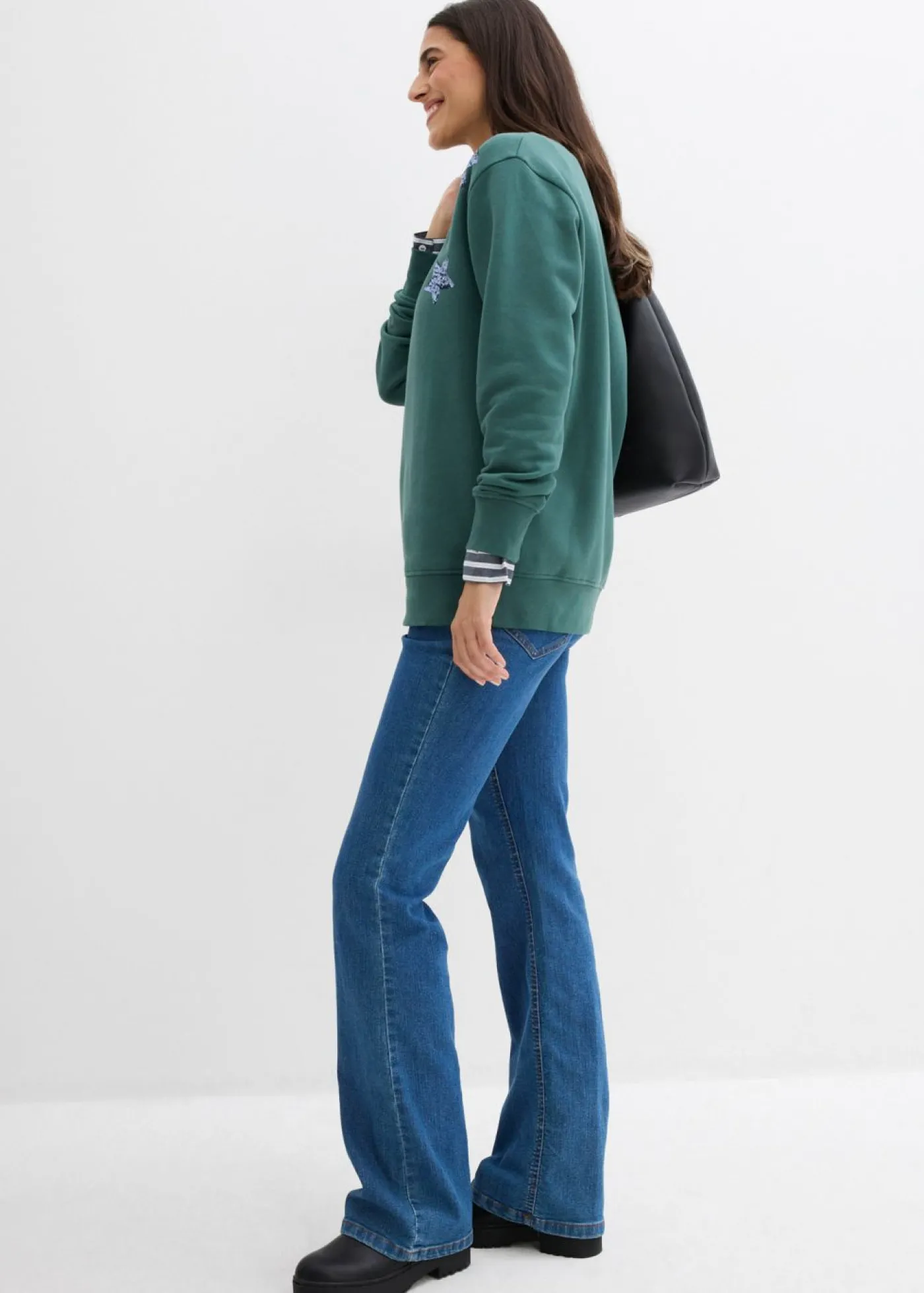 bonprix bonprix Sudadera de mezcla de algodón verde mate New