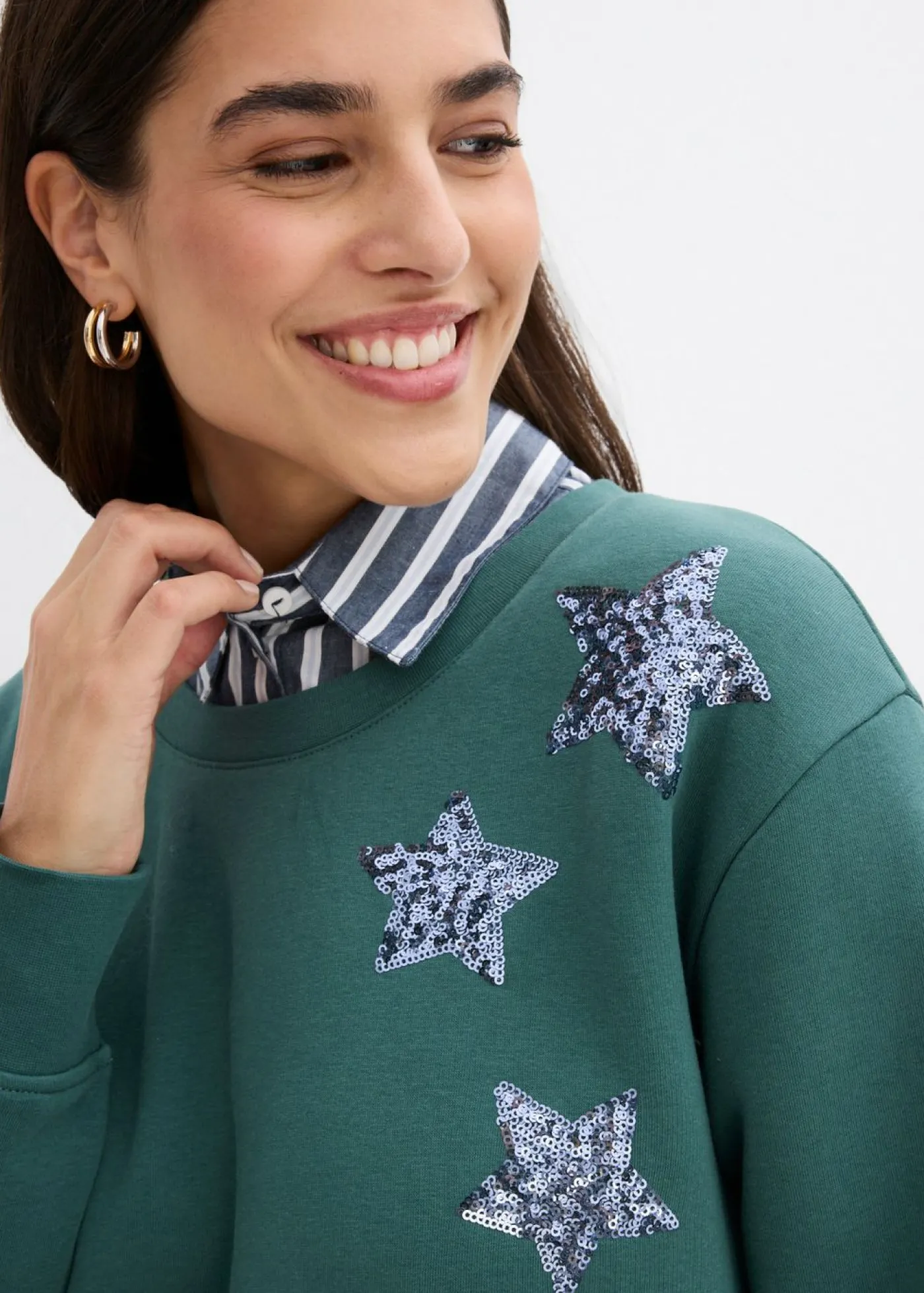 bonprix bonprix Sudadera de mezcla de algodón verde mate New