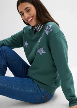 bonprix bonprix Sudadera de mezcla de algodón verde mate New