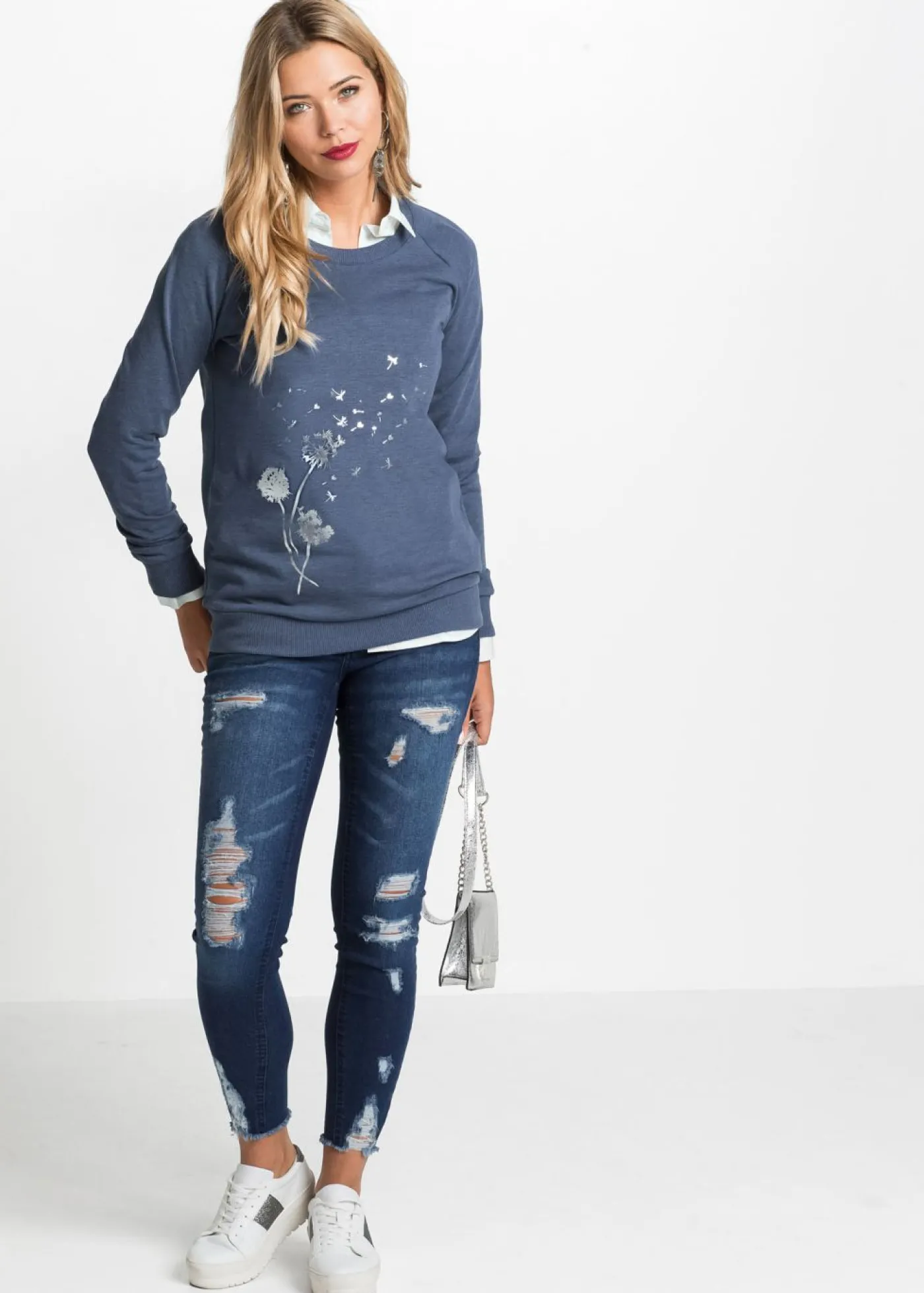 bonprix bonprix Sudadera de mezcla de algodón Índigo jaspeado estampado Hot