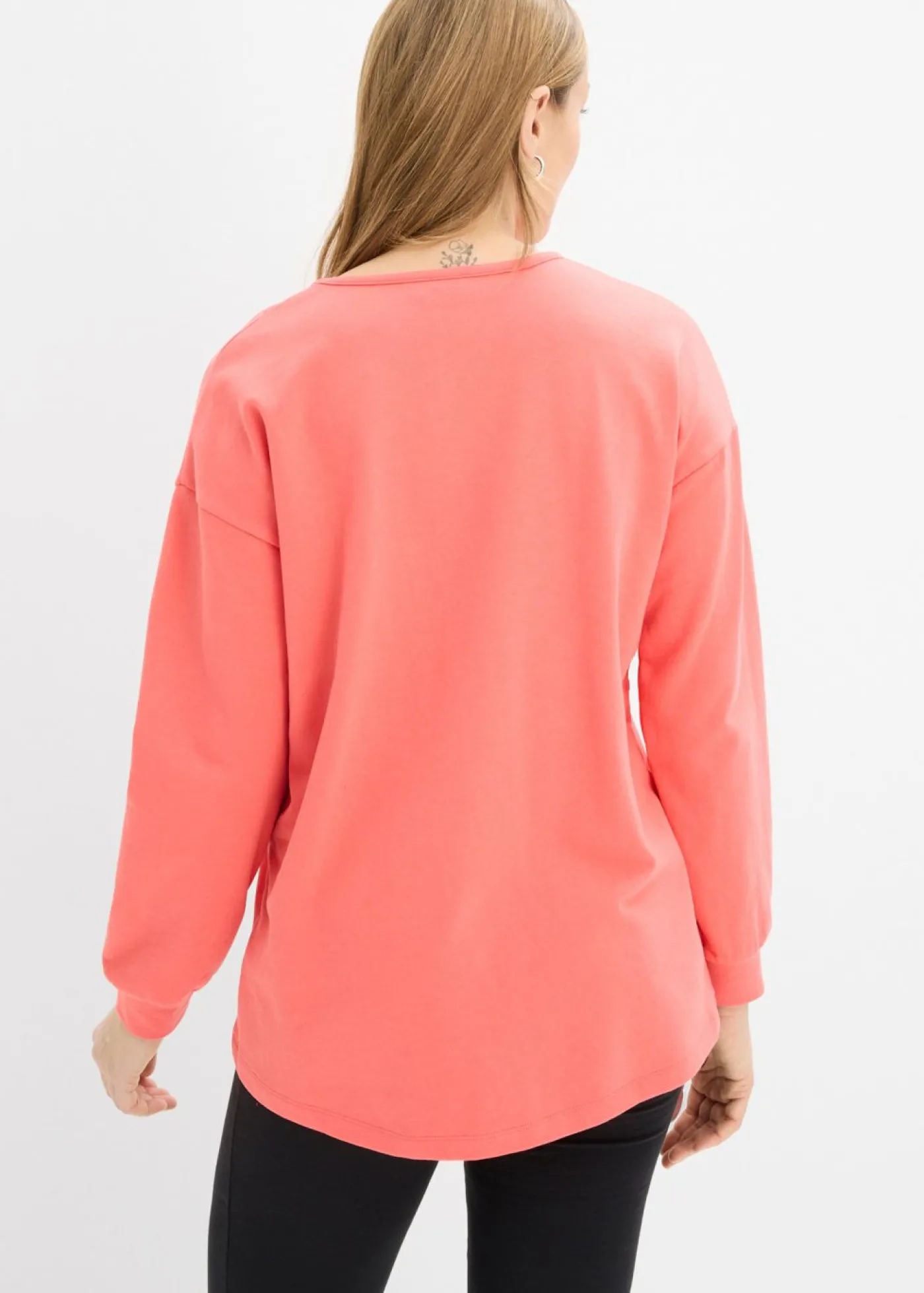 bonprix bonprix Sudadera de mezcla de algodón con bajo asimétrico Salmón claro New