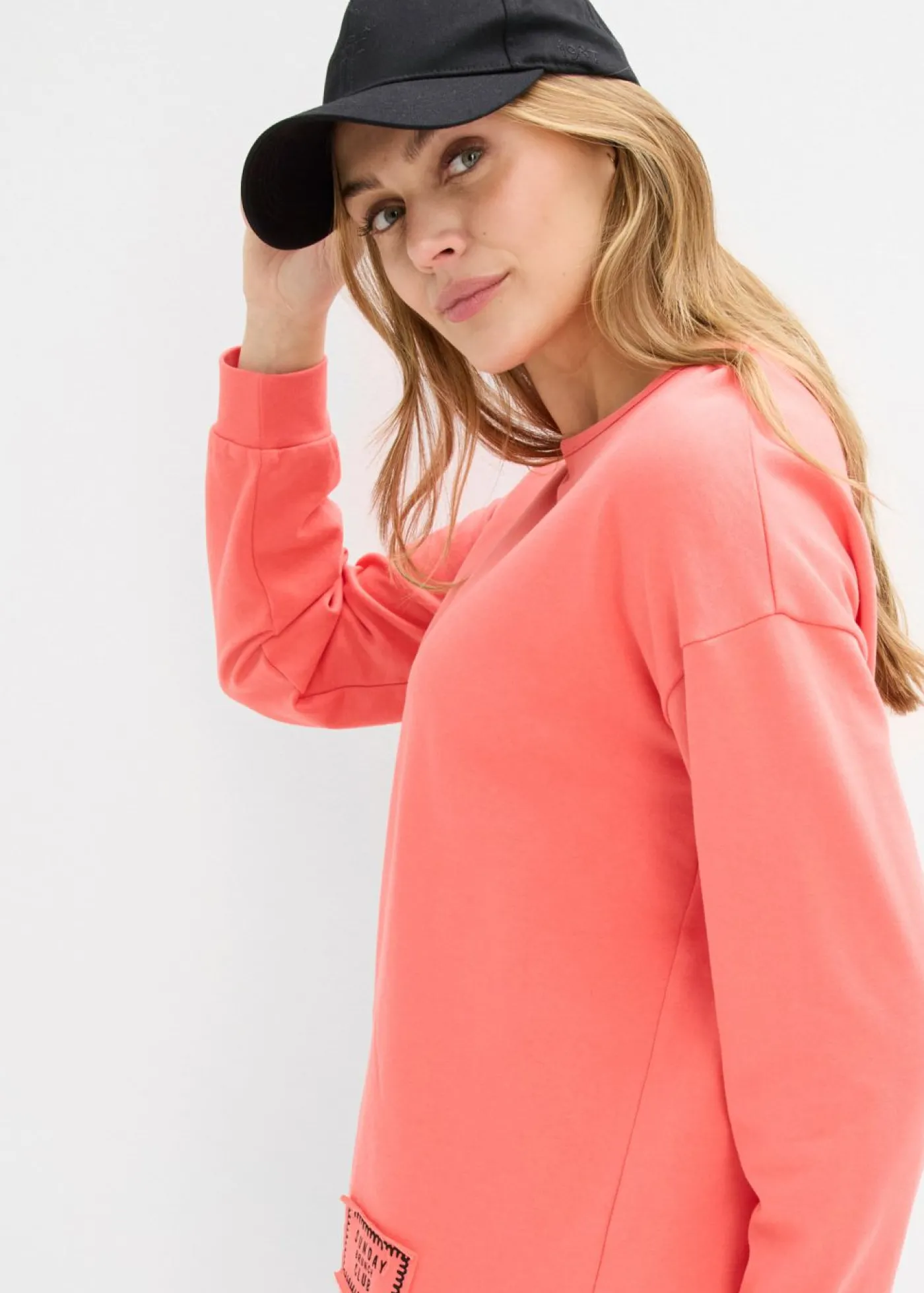 bonprix bonprix Sudadera de mezcla de algodón con bajo asimétrico Salmón claro New