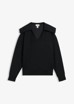 bonprix bonprix Sudadera de mezcla de viscosa con cuello ancho Negro