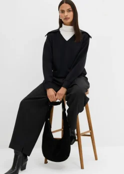 bonprix bonprix Sudadera de mezcla de viscosa con cuello ancho Negro