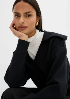 bonprix bonprix Sudadera de mezcla de viscosa con cuello ancho Negro