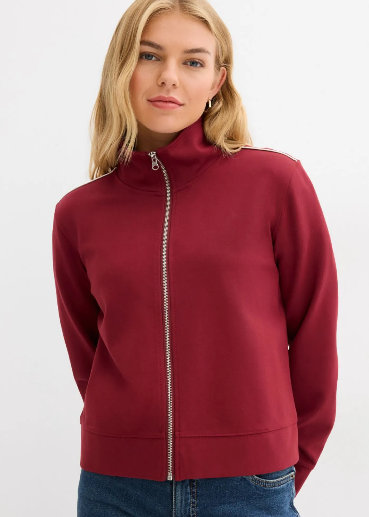 bonprix bonprix Sudadera de Punto di Roma cómoda rojo rubí-blanco Outlet