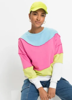 bonprix bonprix Sudadera en mezcla suave de algodón Fucsia/verde menta Clearance