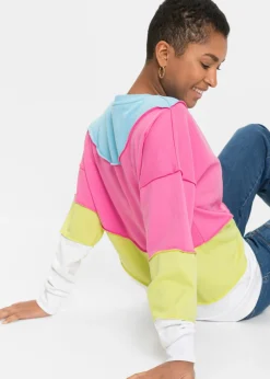 bonprix bonprix Sudadera en mezcla suave de algodón Fucsia/verde menta Clearance