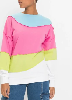 bonprix bonprix Sudadera en mezcla suave de algodón Fucsia/verde menta Clearance