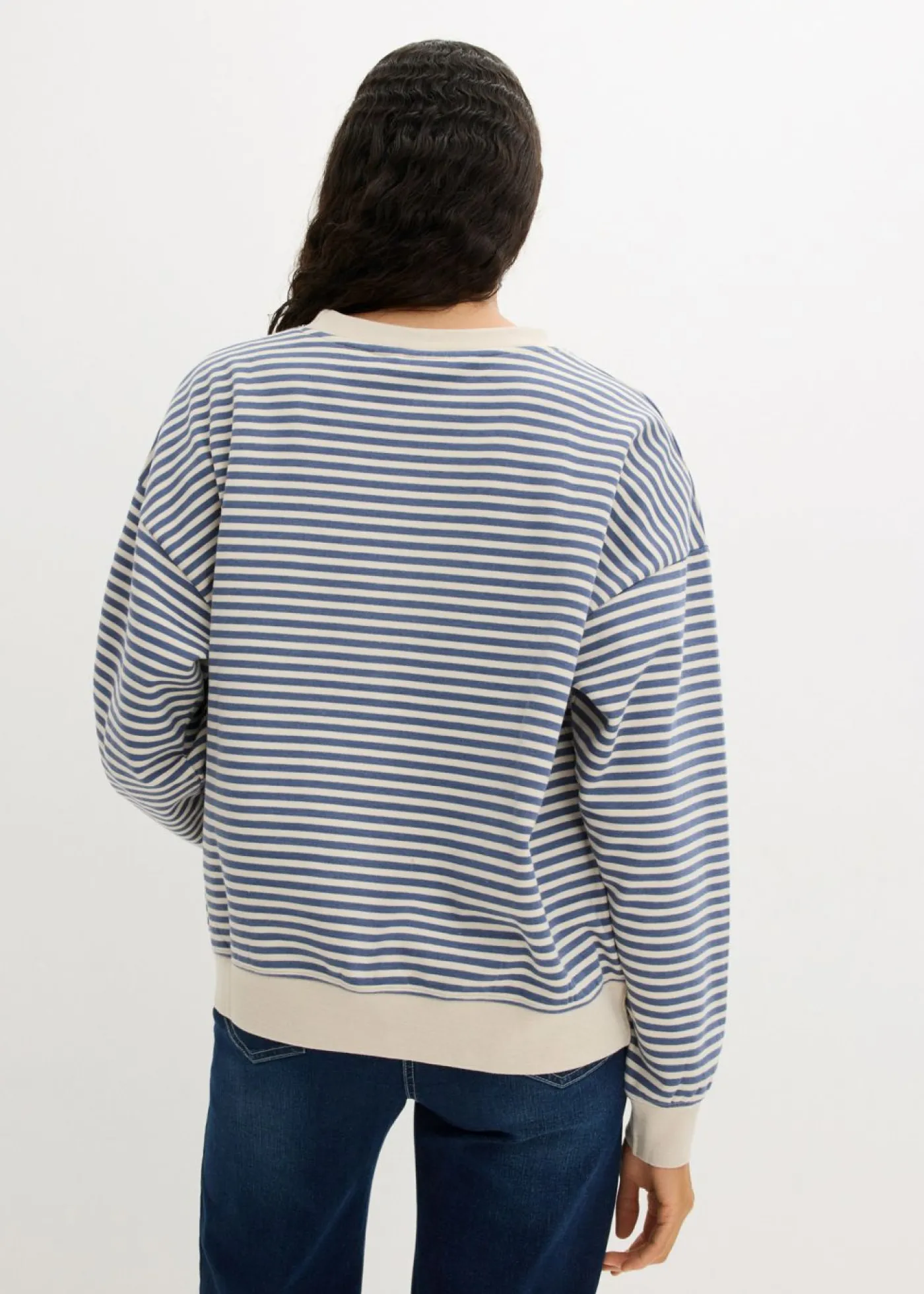 bonprix bonprix Sudadera holgada Denim-blanco lana de rayas Hot