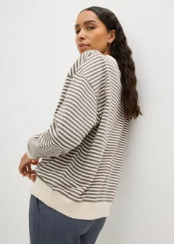 bonprix bonprix Sudadera holgada gris ahumado-blanco lana con rayas Discount