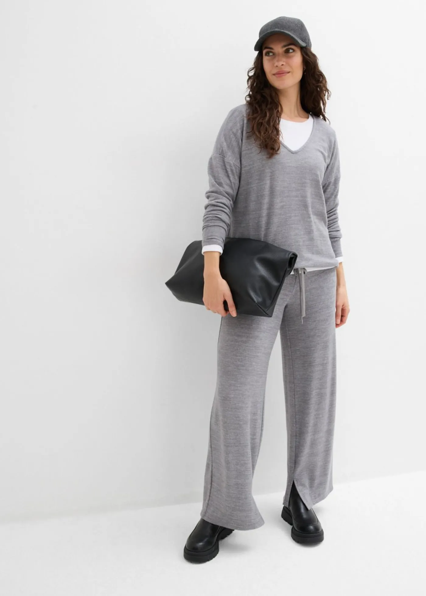 bonprix bonprix Sudadera holgada con aspecto de punto gris jaspeado moteado