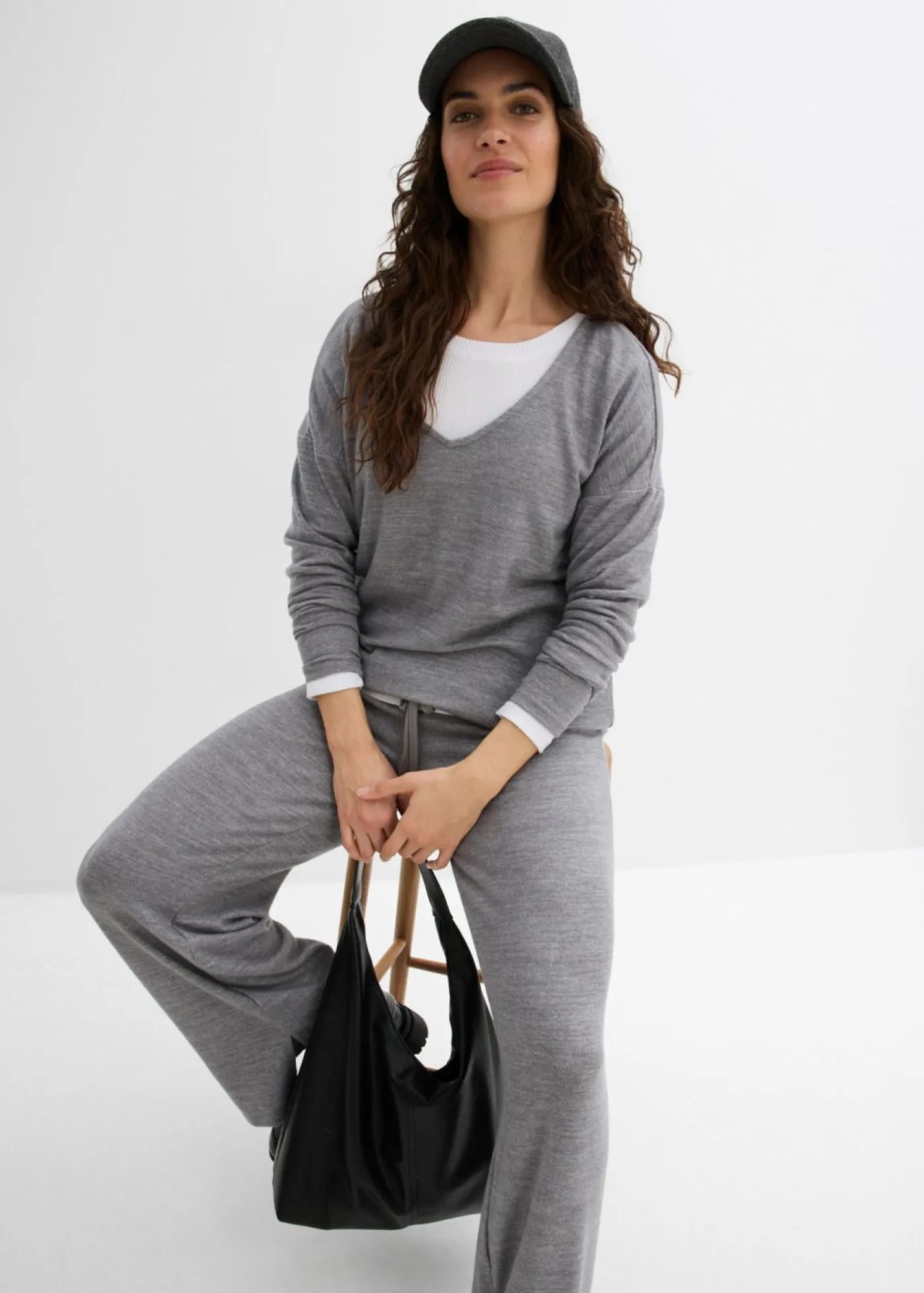 bonprix bonprix Sudadera holgada con aspecto de punto gris jaspeado moteado