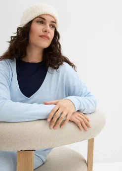 bonprix bonprix Sudadera holgada con aspecto de punto azul pálido moteado Sale
