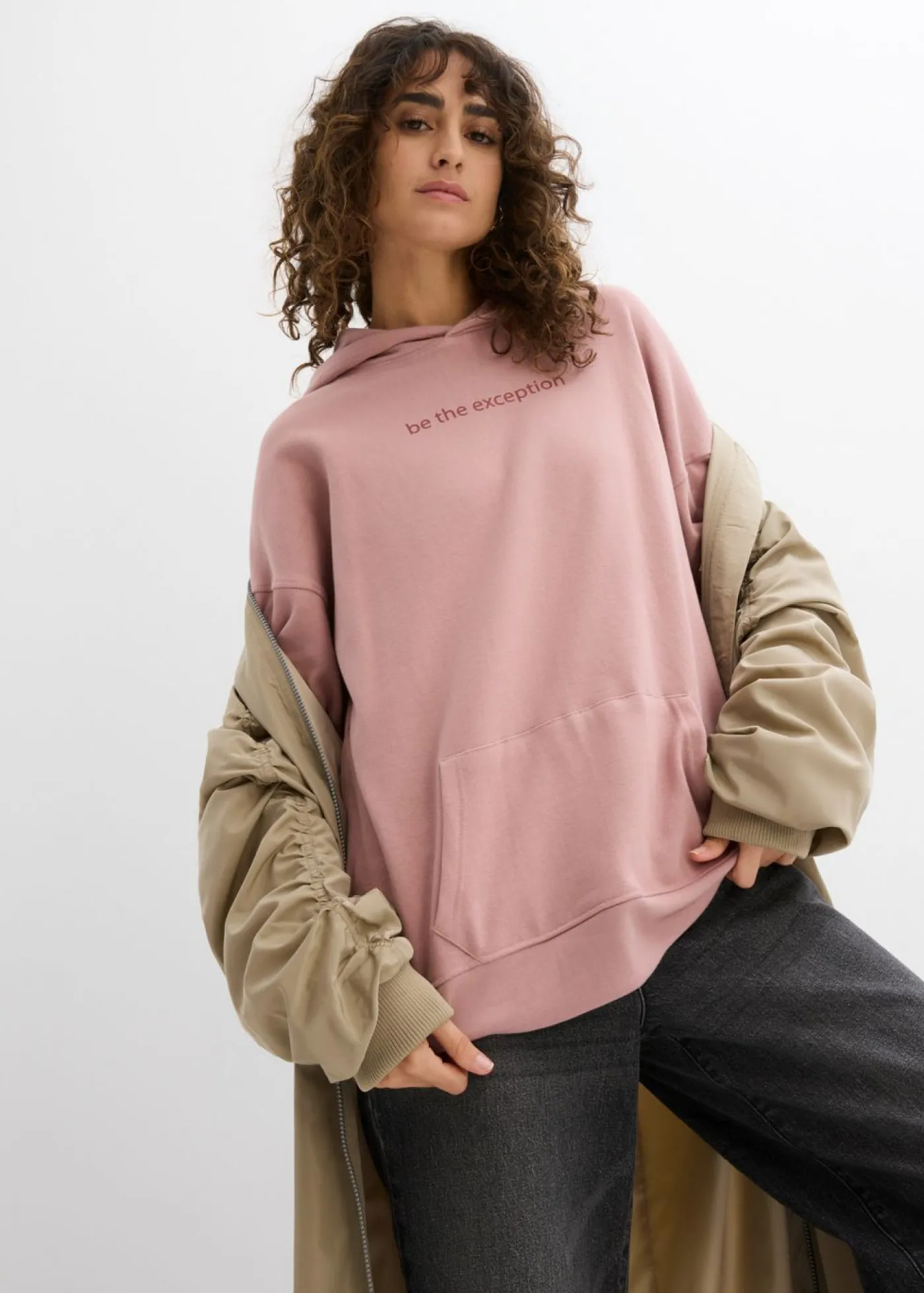bonprix bonprix Sudadera holgada de algodón orgánico puro Rosa palo Online
