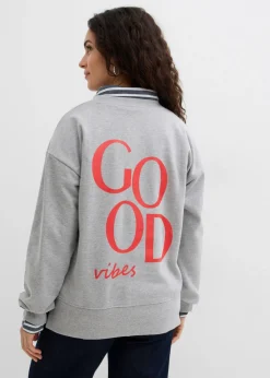 bonprix bonprix Sudadera holgada de algodón orgánico gris claro jaspeado-fresa Best