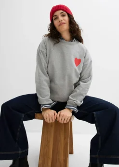 bonprix bonprix Sudadera holgada de algodón orgánico gris claro jaspeado-fresa Best