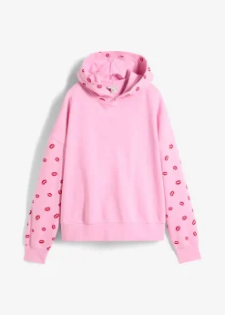 bonprix bonprix Sudadera holgada de algodón orgánico puro Rosa-rojo estampado Online