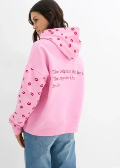 bonprix bonprix Sudadera holgada de algodón orgánico puro Rosa-rojo estampado Online