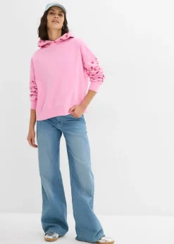 bonprix bonprix Sudadera holgada de algodón orgánico puro Rosa-rojo estampado Online