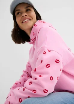 bonprix bonprix Sudadera holgada de algodón orgánico puro Rosa-rojo estampado Online