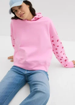 bonprix bonprix Sudadera holgada de algodón orgánico puro Rosa-rojo estampado Online