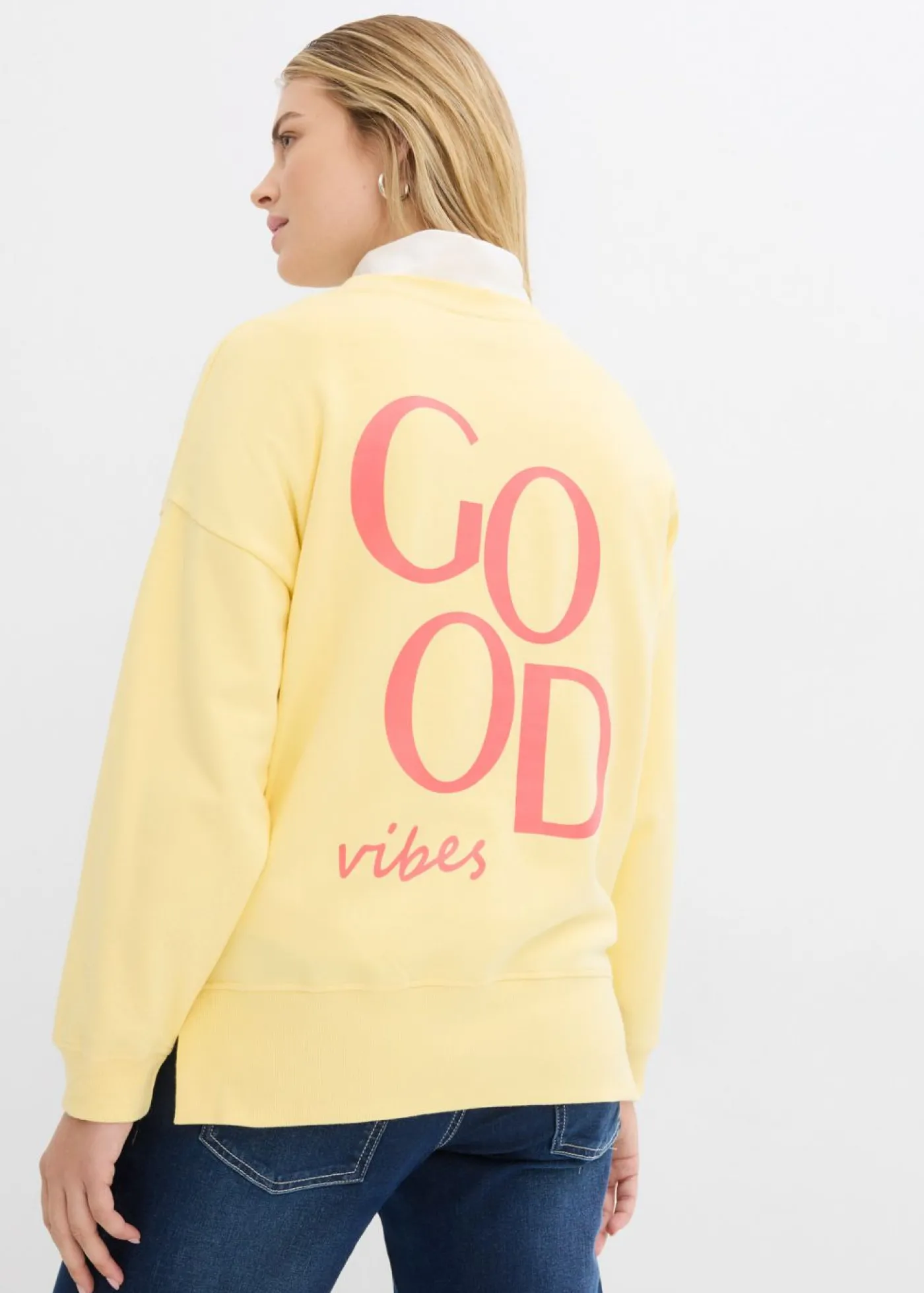 bonprix bonprix Sudadera holgada de algodón orgánico amarillo claro/salmón claro New