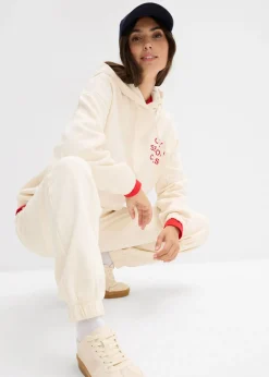 bonprix bonprix Sudadera holgada de algodón puro beige natural-rojo salsa Online