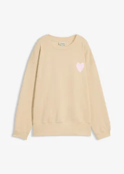 bonprix bonprix Sudadera holgada de algodón orgánico Arena claro/rosa cristal estampado Online