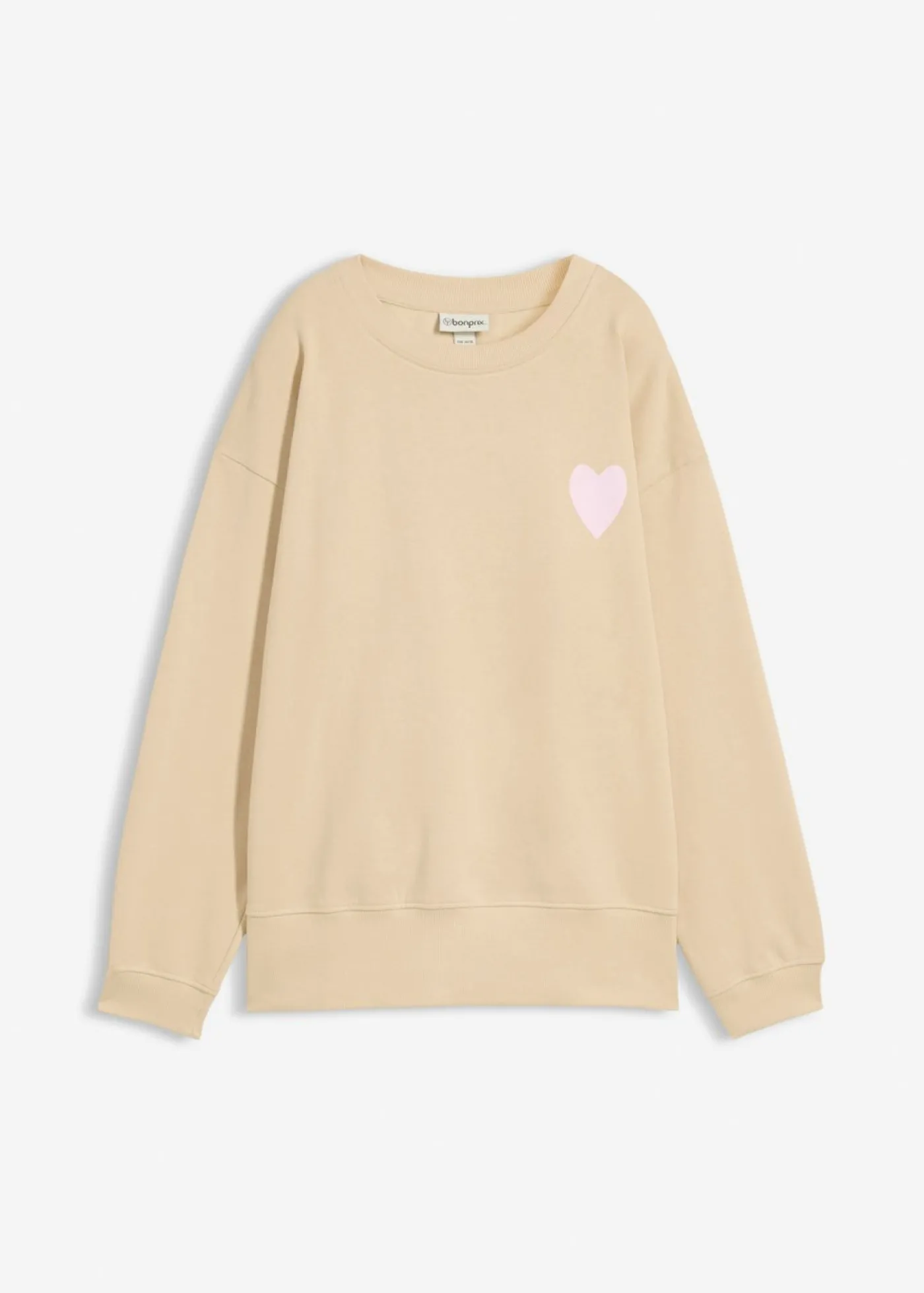 bonprix bonprix Sudadera holgada de algodón orgánico Arena claro/rosa cristal estampado Online
